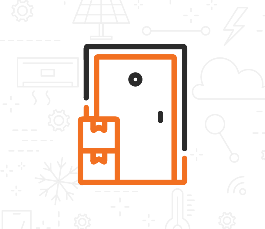 Icon of a door with packages in front of it. 