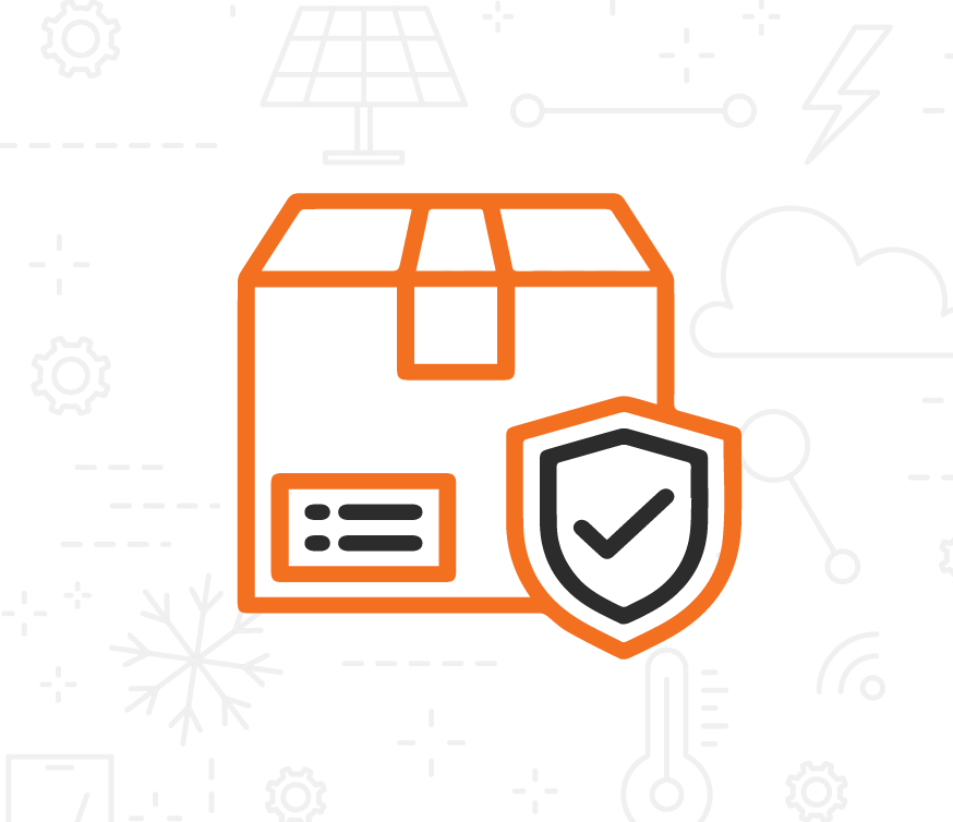Icon of a package and a shield symbolizing protection. 